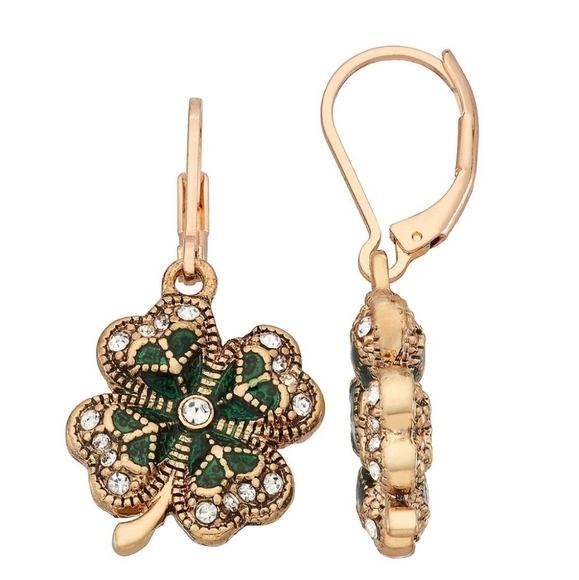 Napier Jewelry - Napier Gold Tone Lucky Shamrock Drop  Earrings Nwt